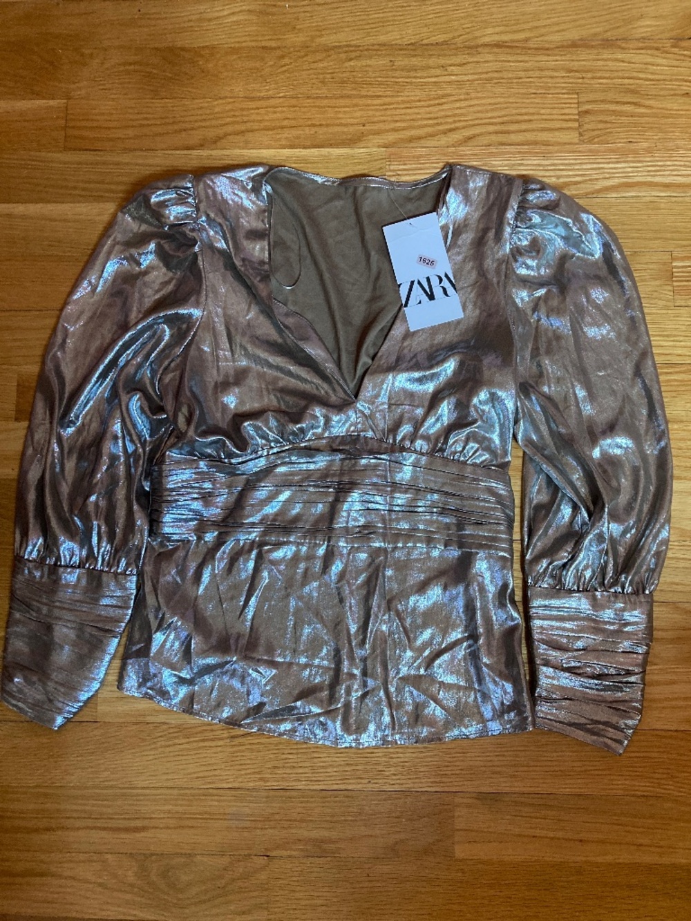 NWT ZARA Silver Metallic Peplum Top